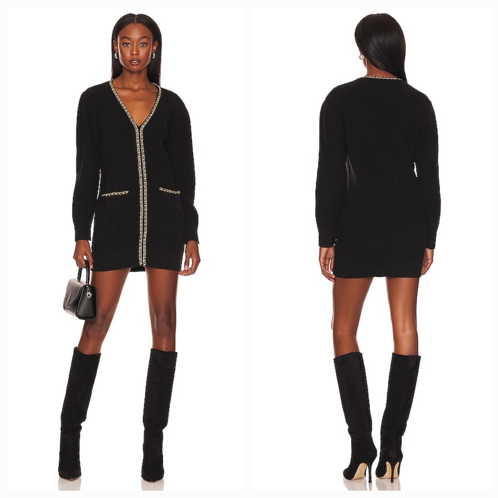 Lovers + Friends Black Cardigan with Gold Details